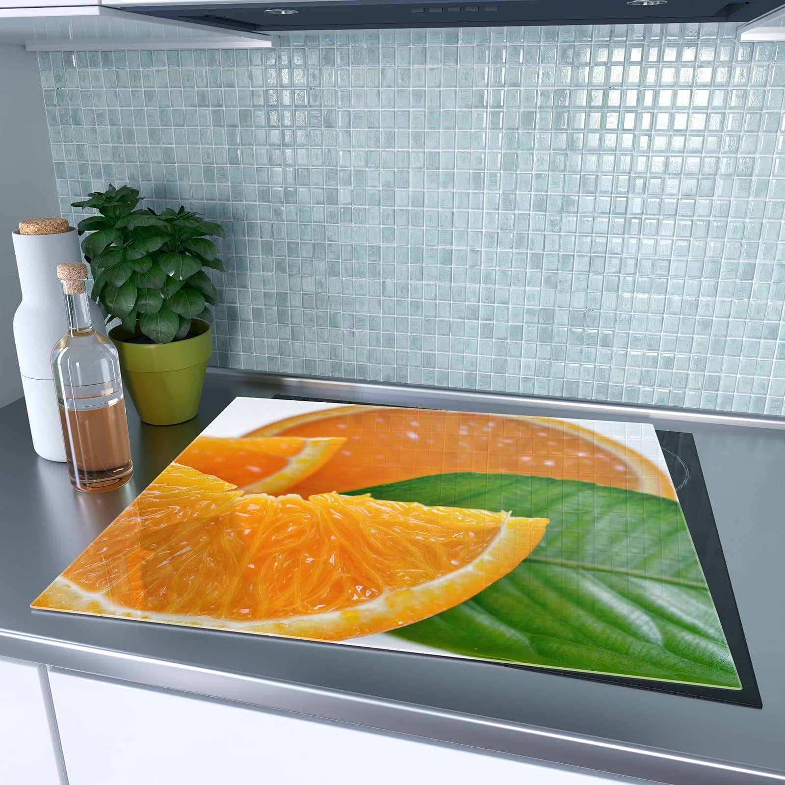 1-teilige Ceranfeld Abdeckungen mit Orangenscheiben-Motiv auf dem Ceranfeld