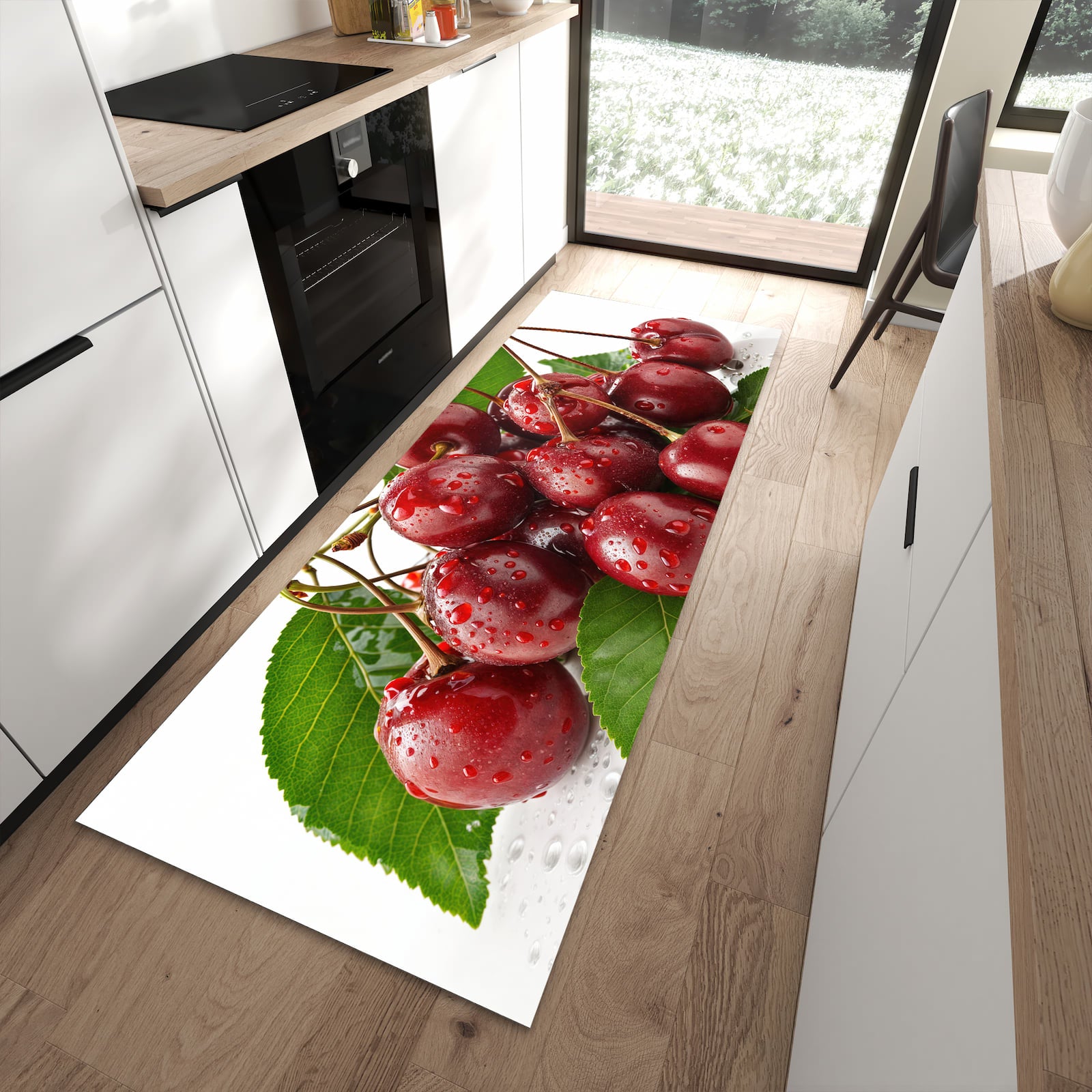 Langlebiger Küchenteppich mit Motiv Kirschen von Frische in moderner Küche