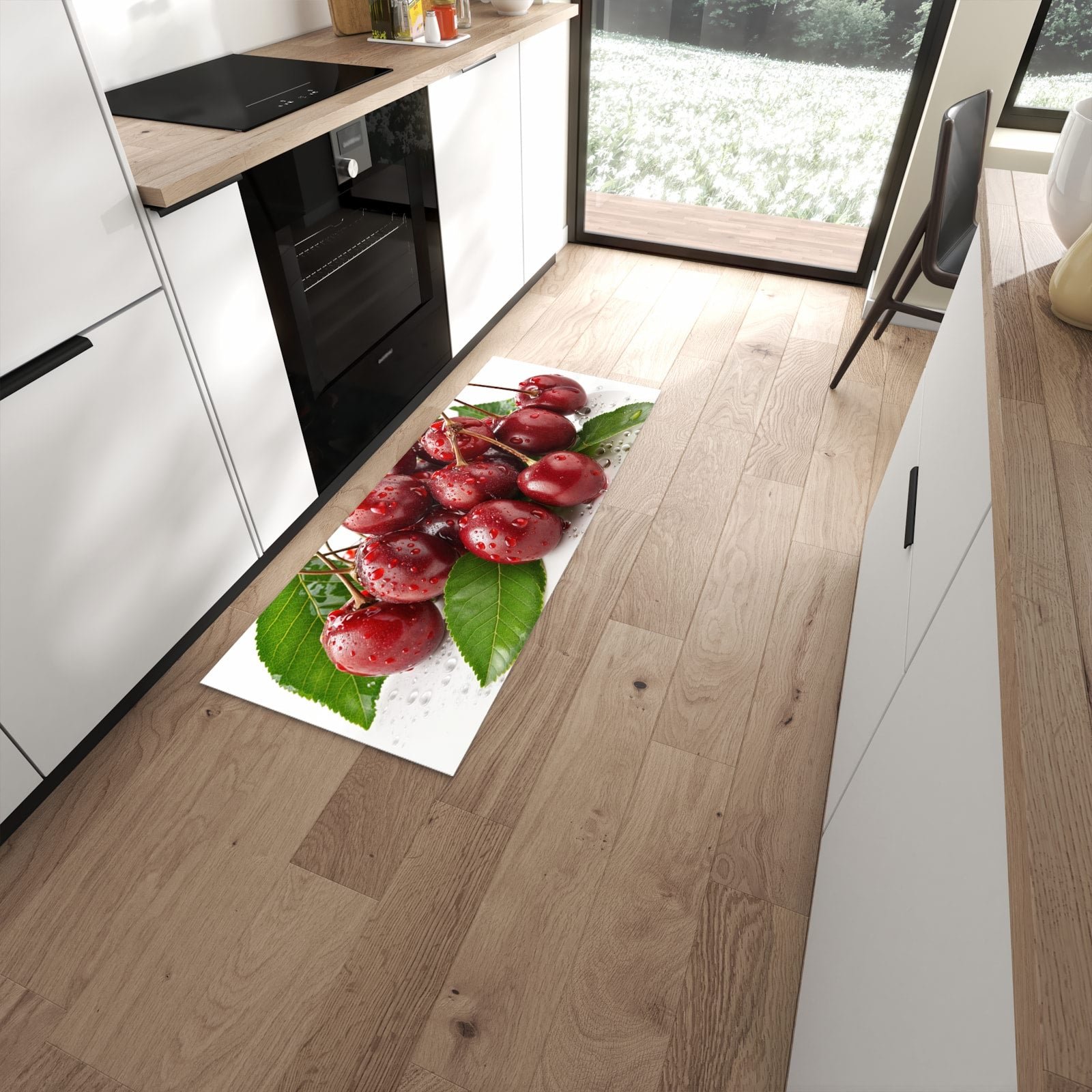 Formstabiler rutschfester Küchenläufer mit Motiv Kirschen von Frische in moderner Küche #grösse_60 x 150 cm
