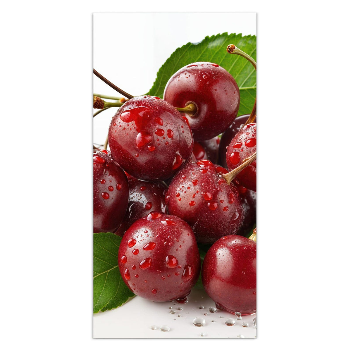 11 Größen – von 30 × 60 bis 60 × 150 cm – Wandbild - Kirschen mit Tautropfen - Hochformat