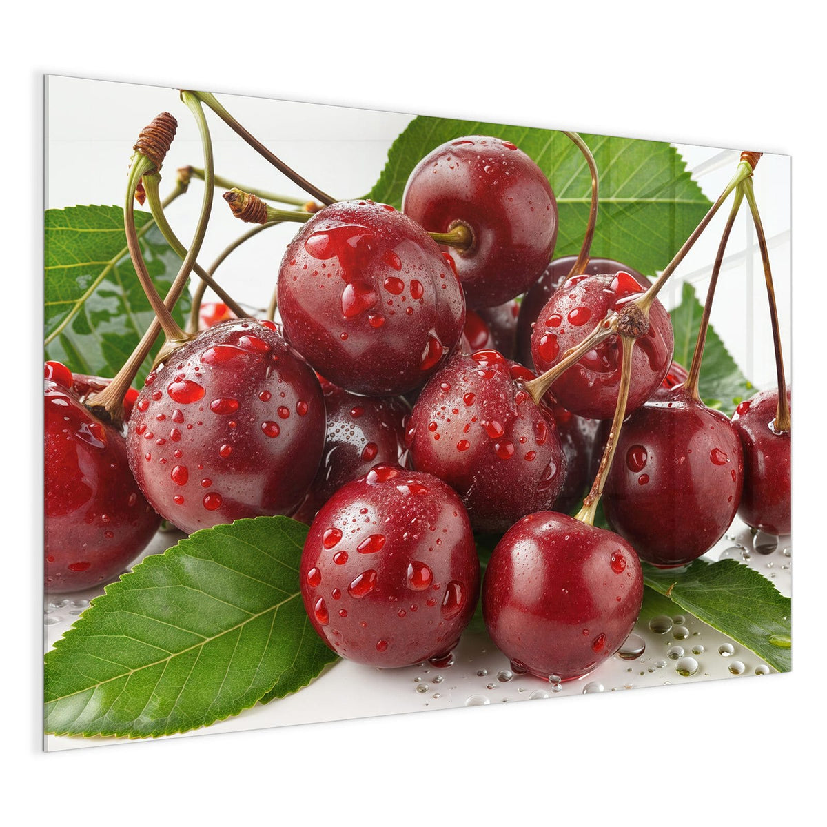 4 mm Glas statt lackiertem Blech – Glas Magnettafel - Kirschen mit Tautropfen