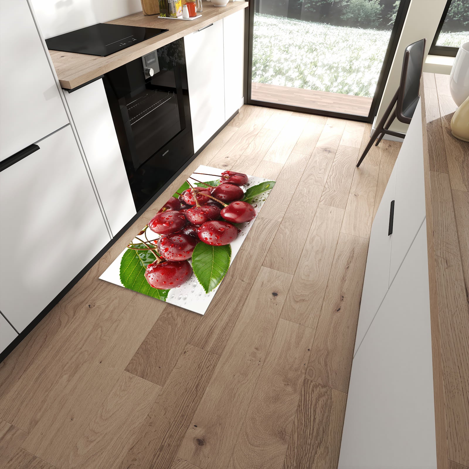 Farbbeständiger rutschfester Küchenläufer mit Motiv Kirschen von Frische in moderner Küche #grösse_60 x 120 cm
