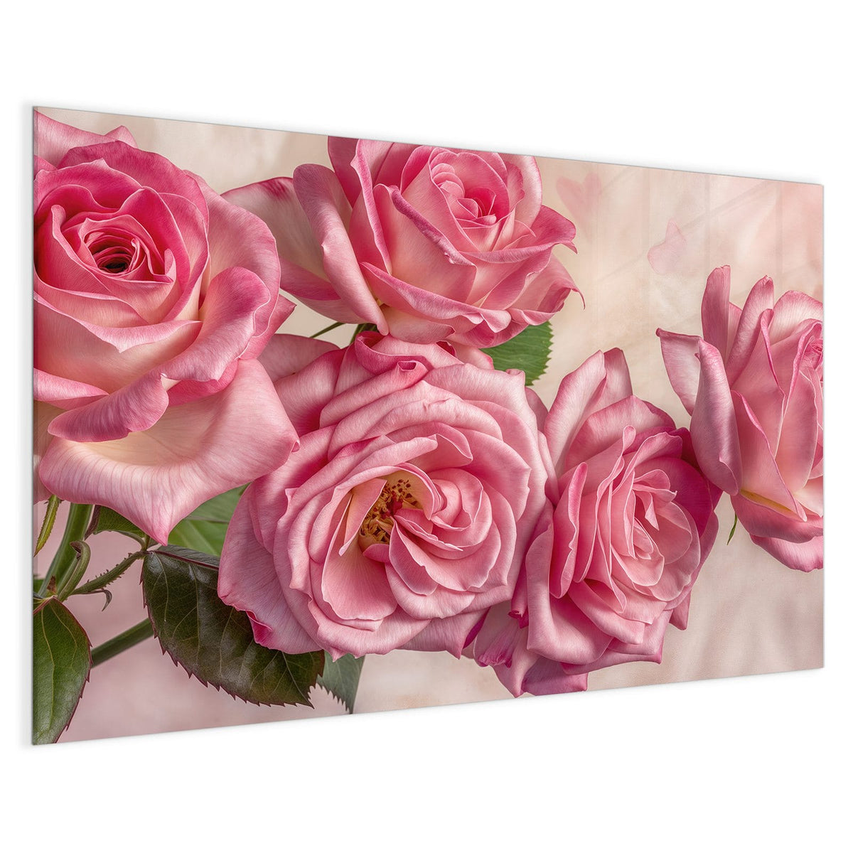 4 mm Glas statt lackiertem Blech – Magnettafel - Rosa Rosenblüten