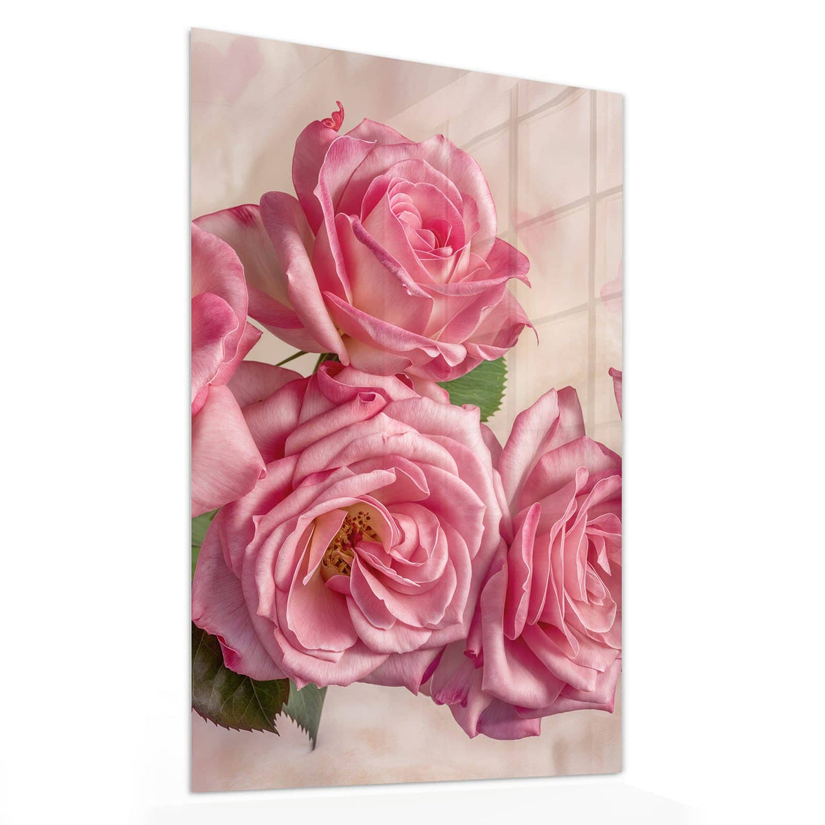 11 Größen – von 30 × 60 bis 60 × 150 cm – Wandbild - Rosa Rosenblüten - Hochformat