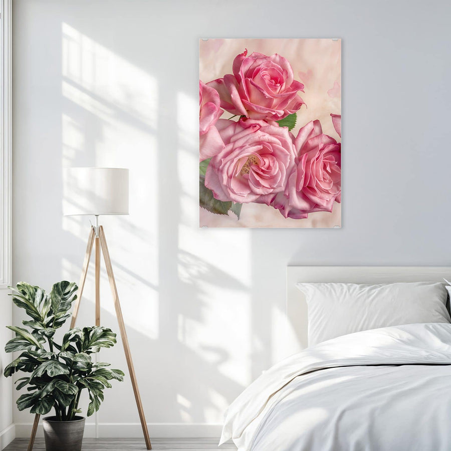 Maße Wandbild - Rosa Rosenblüten - Hochformat