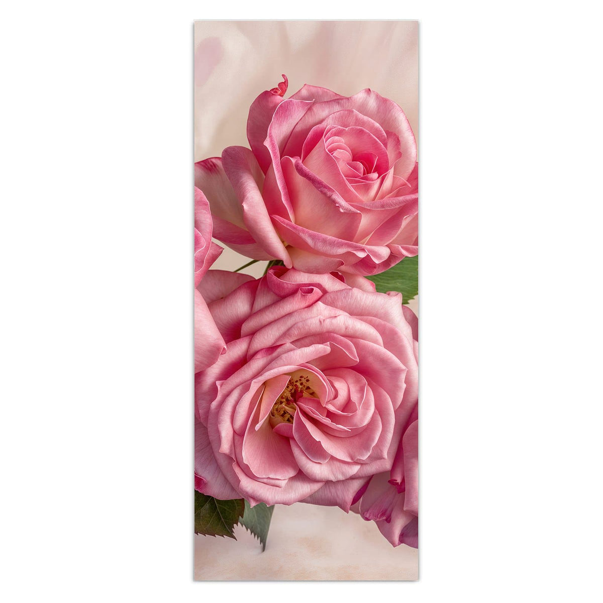 Wandbild - Rosa Rosenblüten - Hochformat – Rosa Rosen mit zarten Herzen
