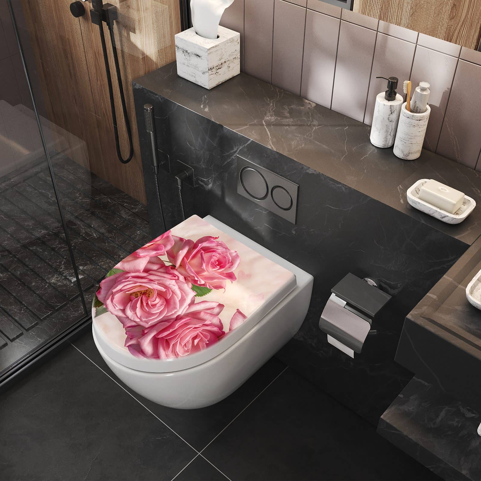 WC-Sitz mit Absenkautomatik Rosenblütenpracht