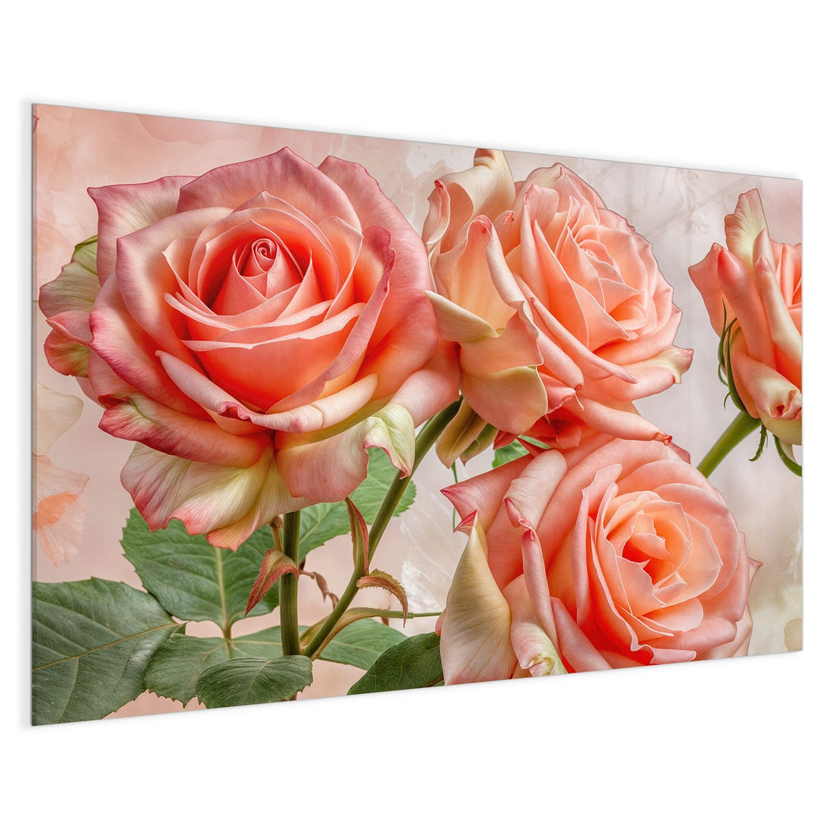 4 mm Glas statt lackiertem Blech – Magnettafel - Korallenrote Rosen