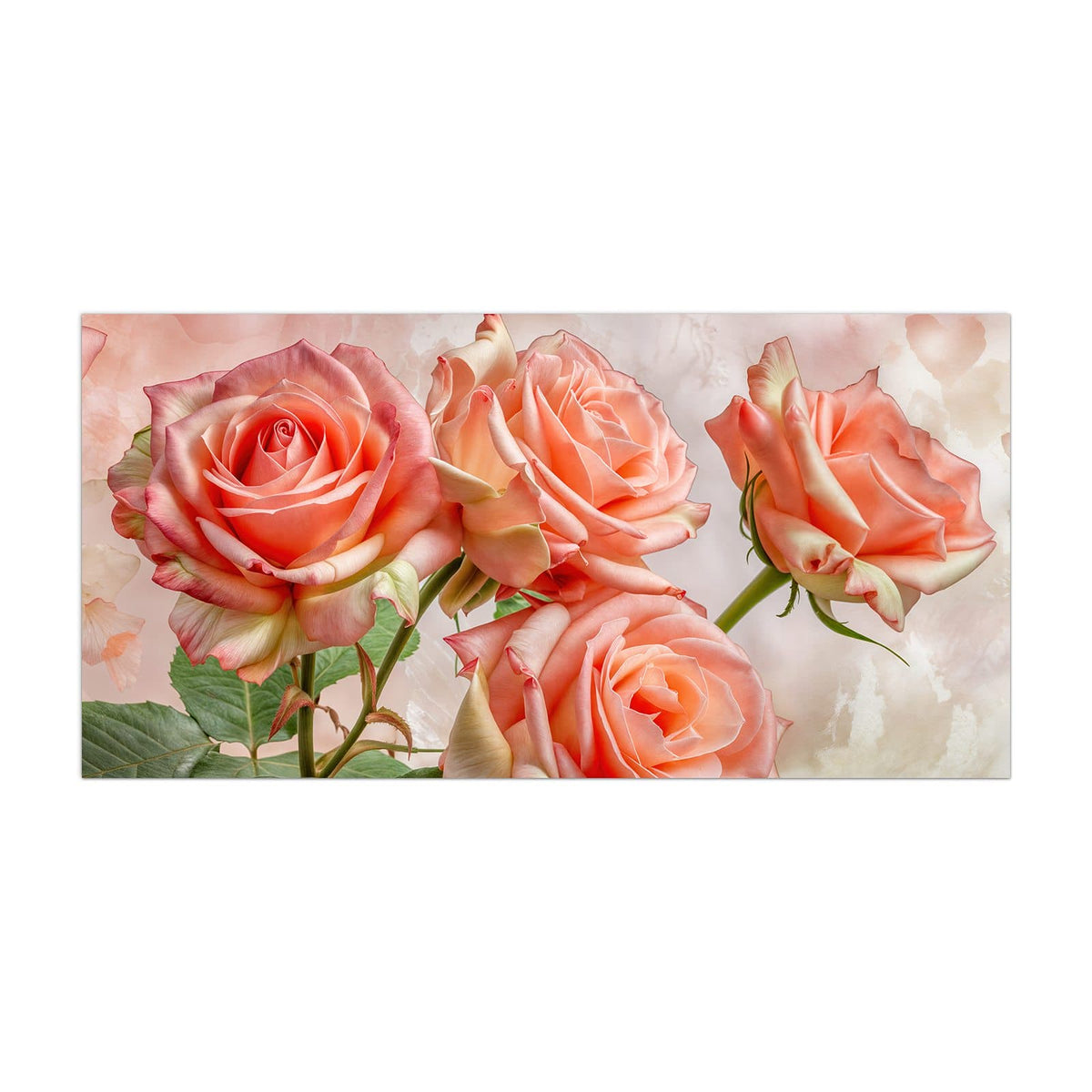 Küchenrückwand aus Glas Korallenrote Rosen im Hochformat, Motiv bildfüllend von vorn