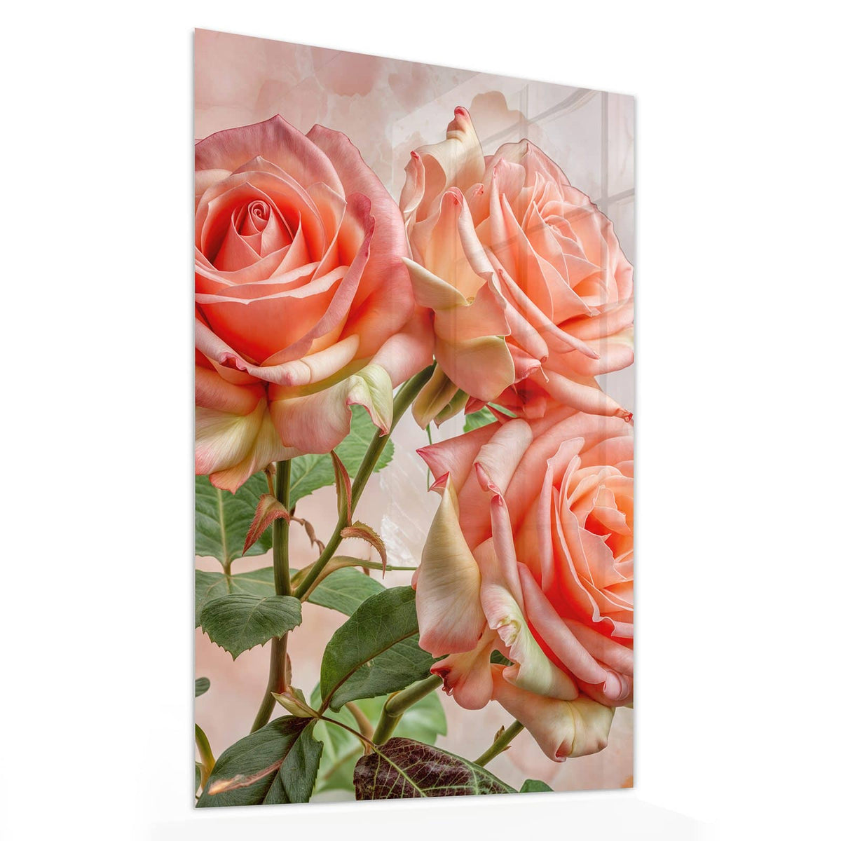 11 Größen – von 30 × 60 bis 60 × 150 cm – Wandbild - Korallenrote Rosen - Hochformat