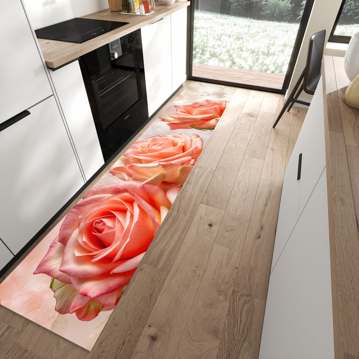 13 Größen – von 60 × 90 bis 80 × 300 cm – Küchenläufer - Korallenrote Rosen