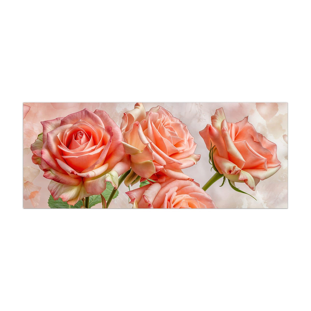 Küchenrückwand aus Glas Korallenrote Rosen im Hochformat, Motiv bildfüllend von vorn