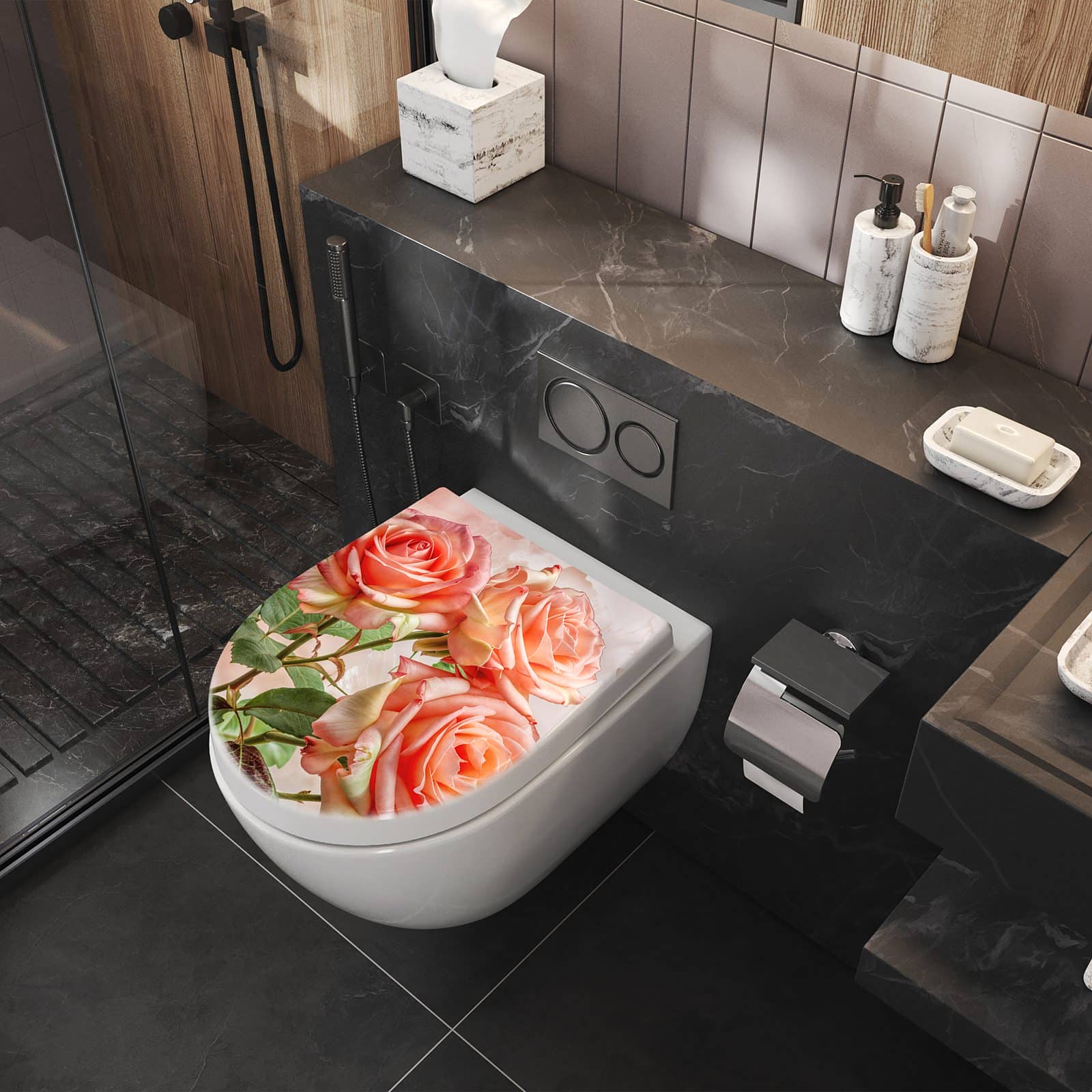 WC-Sitz mit Absenkautomatik Rosen Bouquet