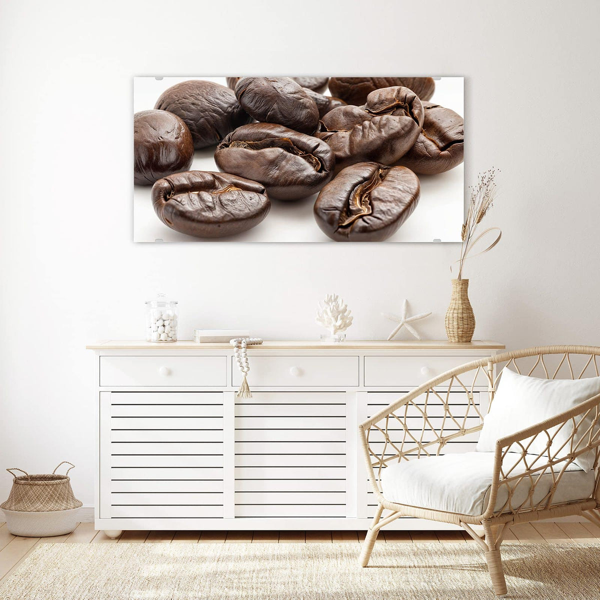 Echtglas, 4 mm – kein Acryl, keine Folie – Wandbild - Geröstete Kaffeebohnen - Querformat