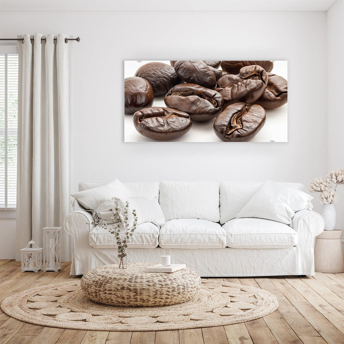 Wandbild - Geröstete Kaffeebohnen - Querformat – Glänzende Bohnen in Großaufnahme