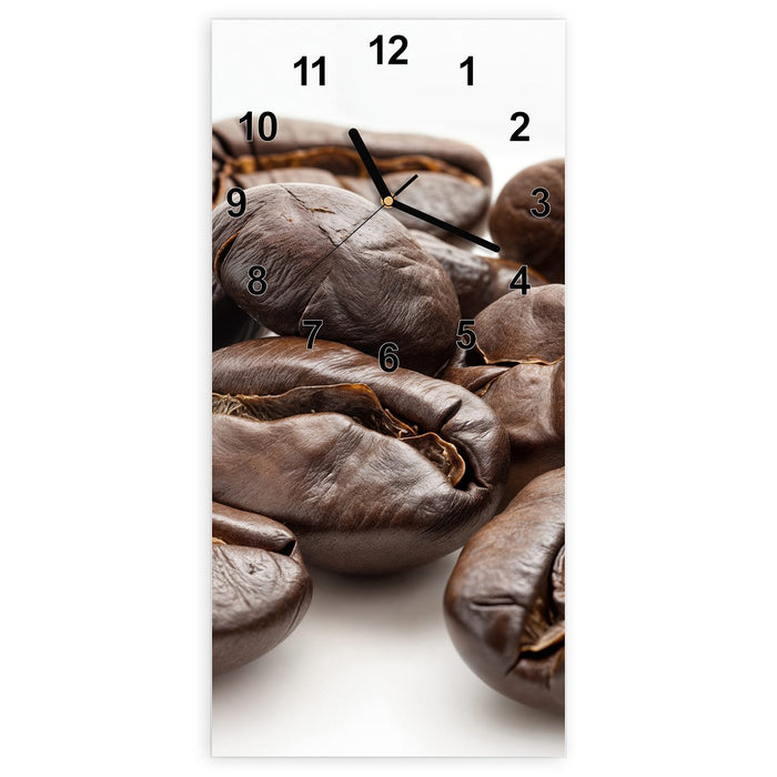 Wanduhr Stille Kaffeebohnen aus Glas – Hochformat 30 × 60 cm mit Ziffernblatt Modern