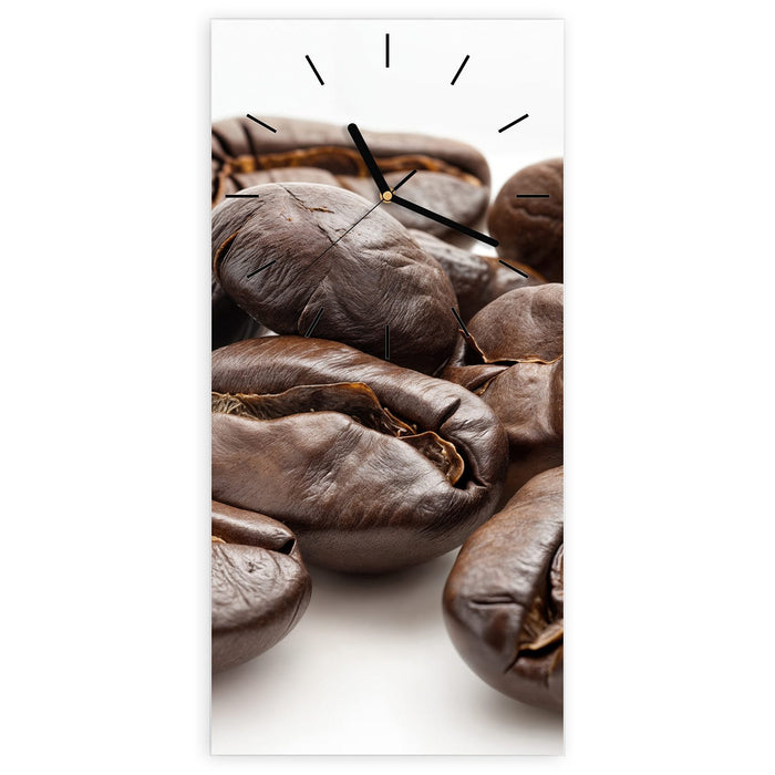 Wanduhr Stille Kaffeebohnen aus Glas – Hochformat 30 × 60 cm mit Ziffernblatt Linie