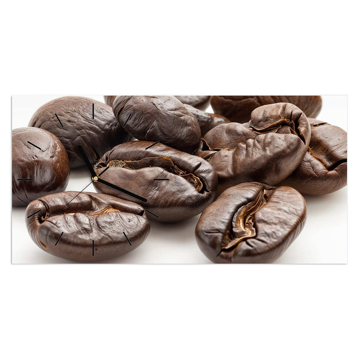 Wanduhr Stille Kaffeebohnen aus Glas – Querformat 60 × 30 cm mit Ziffernblatt Linie