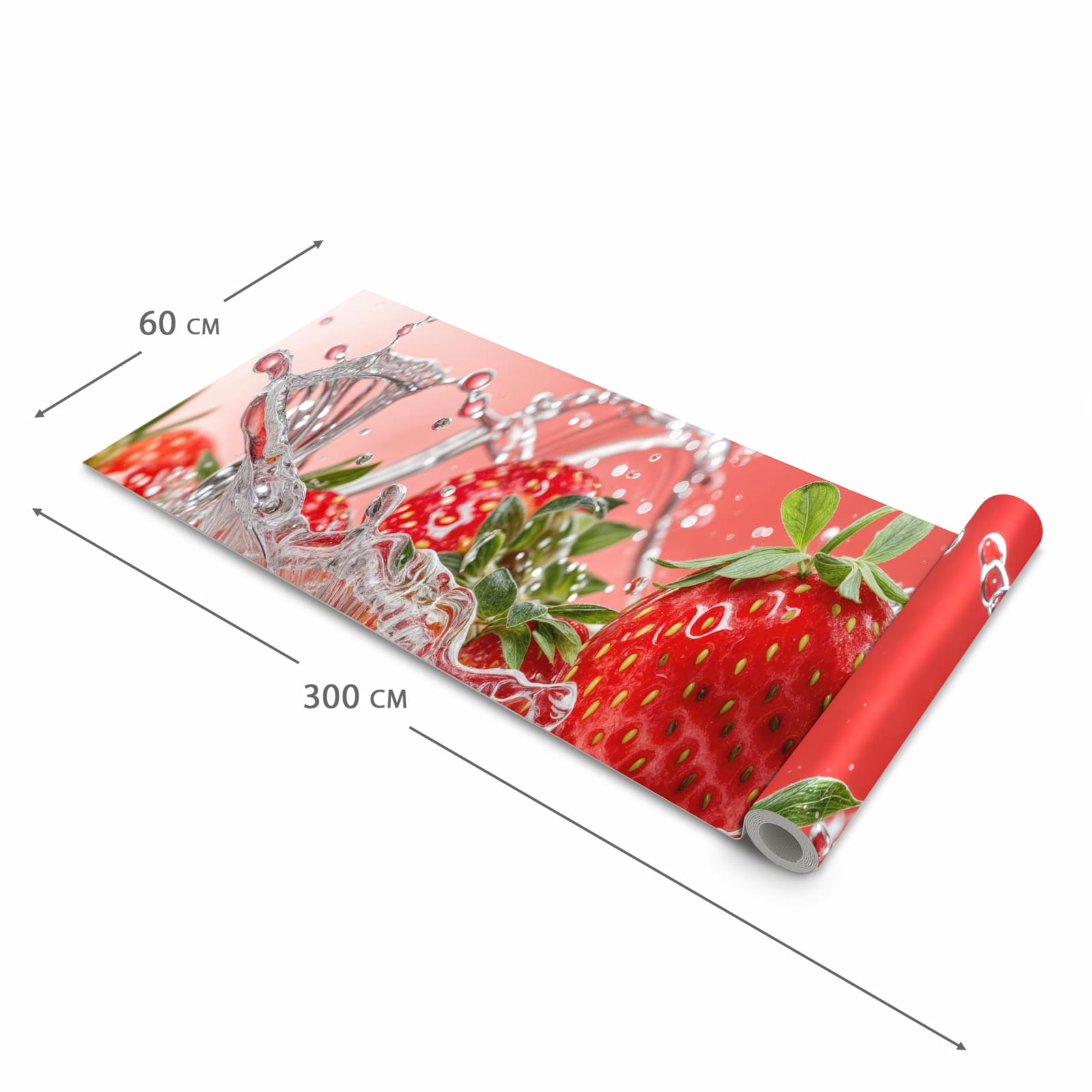 Dünner waschbarer Küchenteppich mit Motiv Erdbeerspritzer in der Grösse 60x150 cm