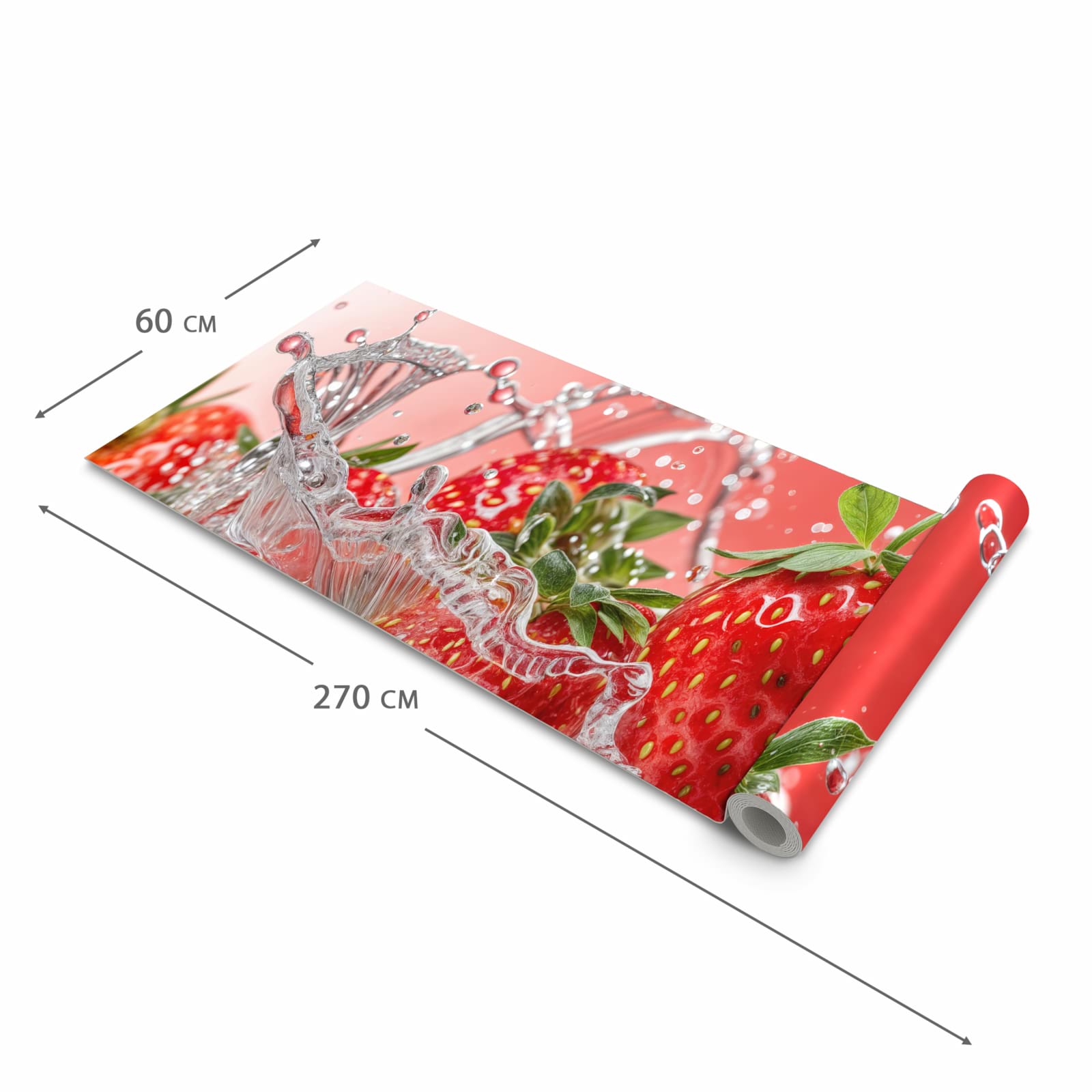 Bodenschonender rutschfester Küchenteppich mit Motiv Erdbeerspritzer in der Grösse 60x150 cm