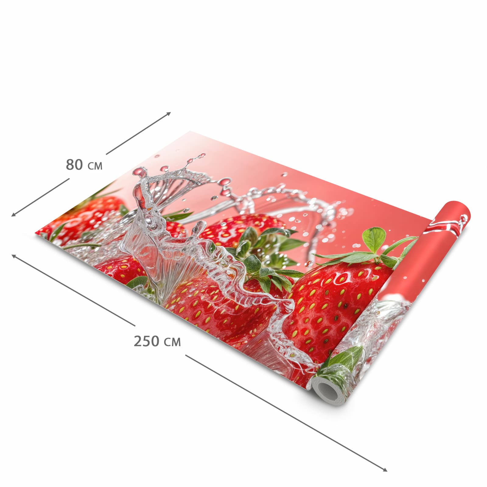 Formstabiler rutschfester Küchenteppich mit Motiv Erdbeerspritzer in der Grösse 60x150 cm