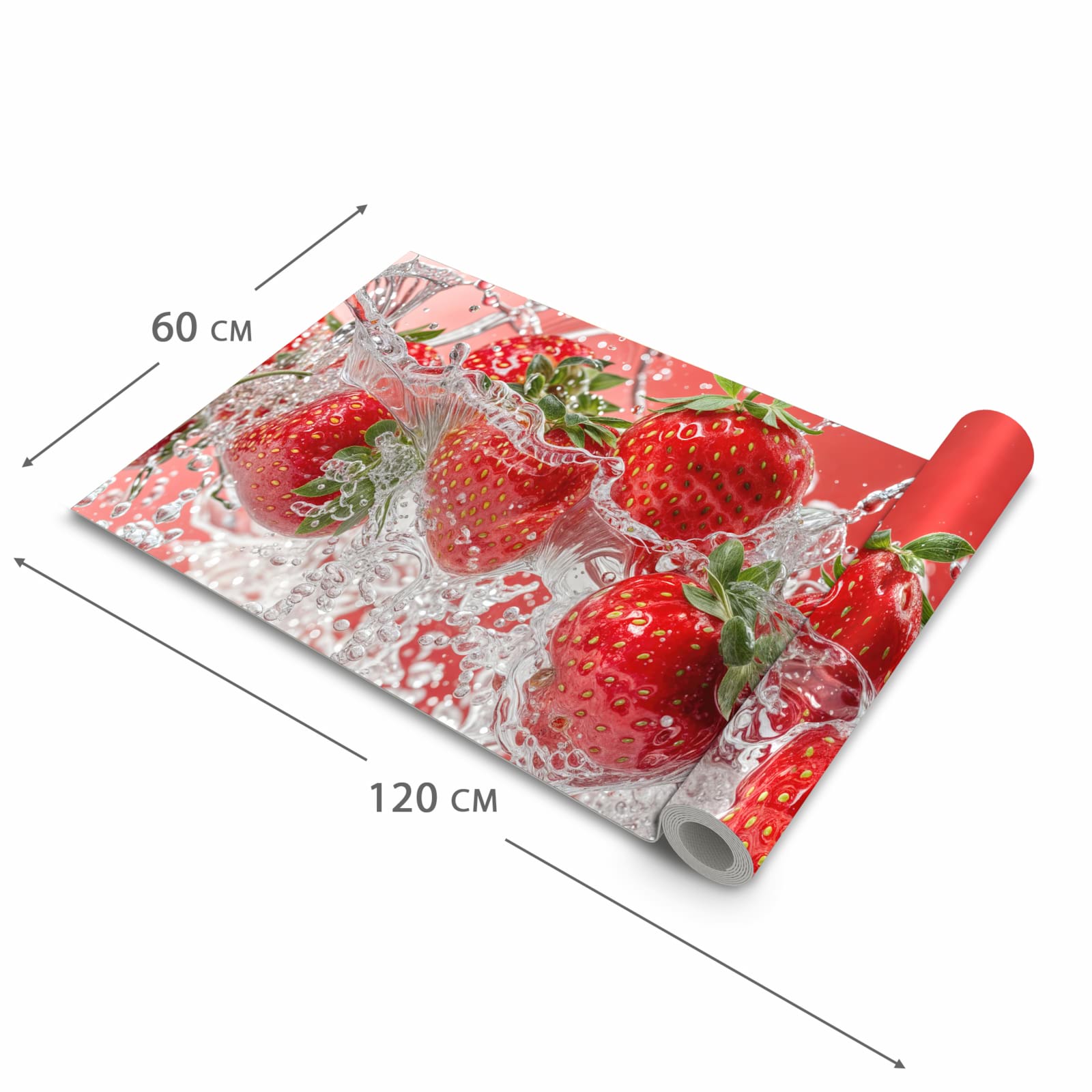 Waschbarer langer Teppich mit Motiv Erdbeerspritzer in der Größe 60x150 cm