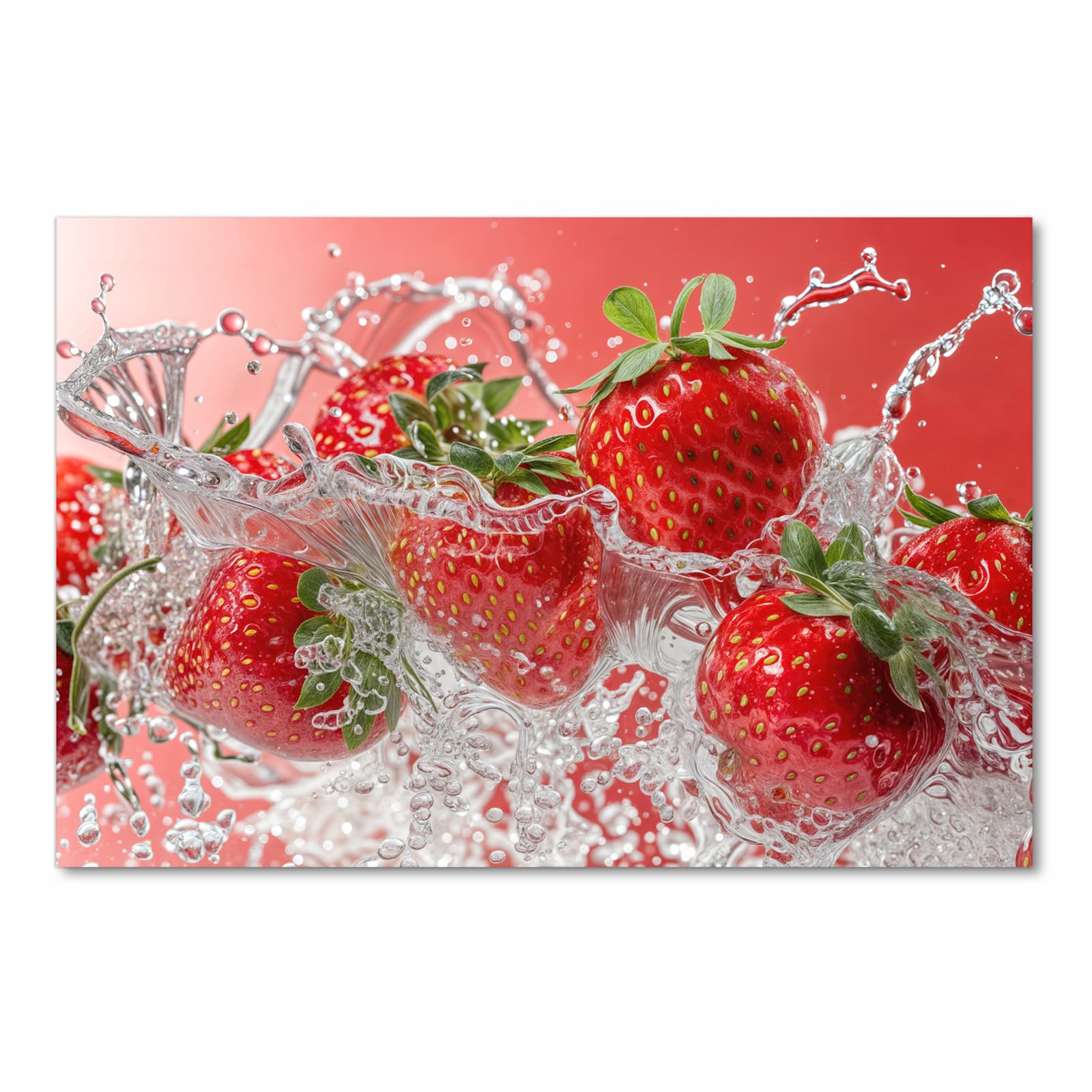 Langlebiger Küchenläufer mit Motiv Erdbeerspritzer in Frontansicht, waschbar