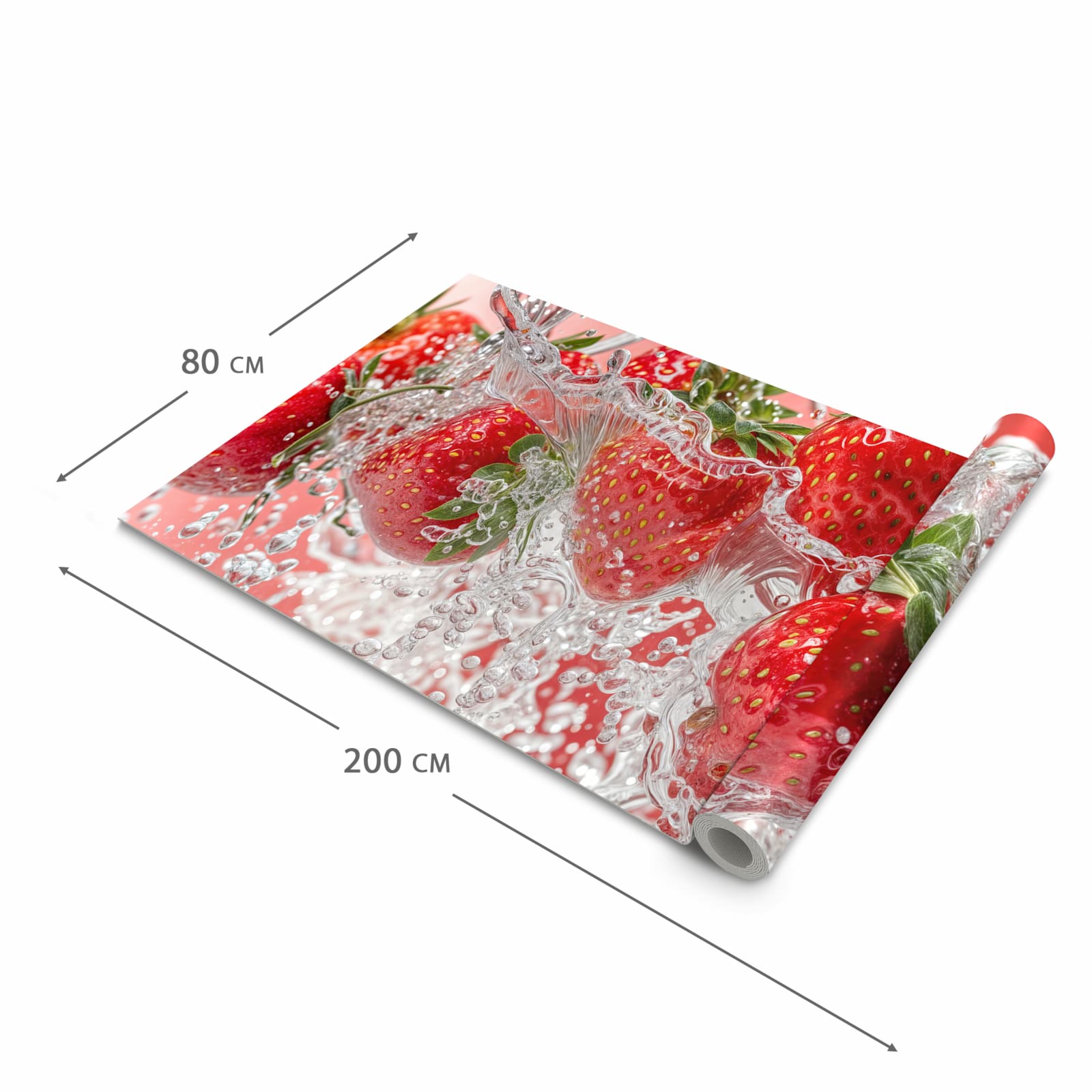 Farbbeständiger waschbarer Teppich Esstisch mit Motiv Erdbeerspritzer in der Grösse 60x150 cm
