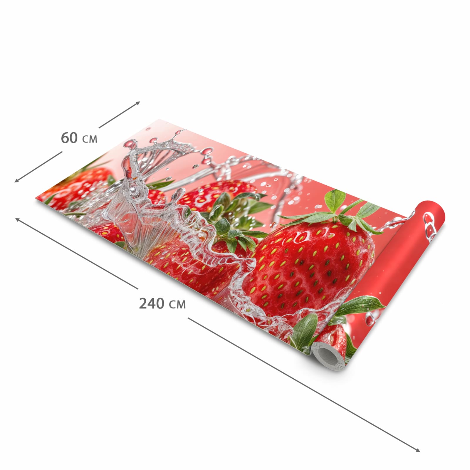 Feuchtigkeitsresistenter dünner Küchenteppich mit Motiv Erdbeerspritzer in der Grösse 60x150 cm