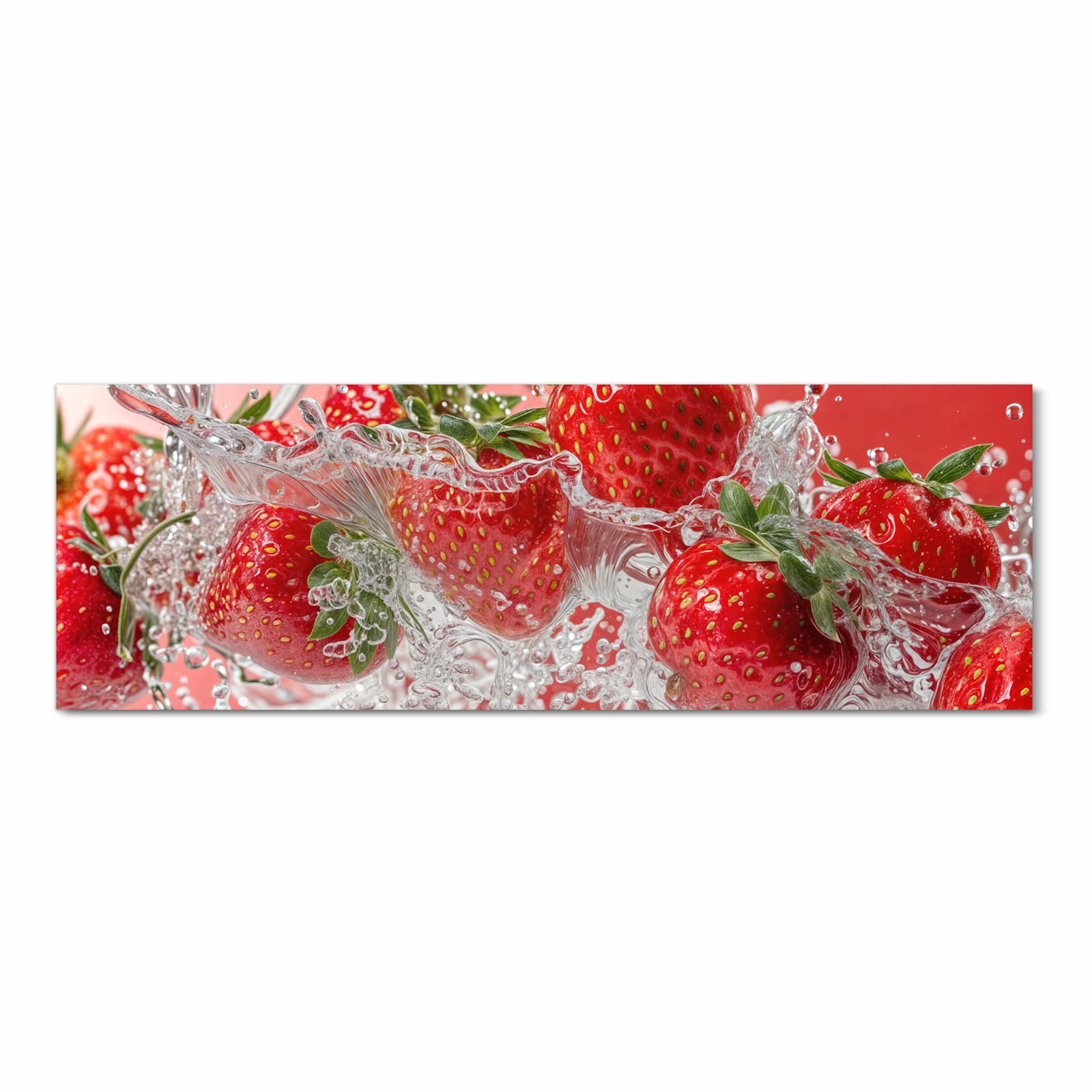 Waschbarer Küchenläufer mit Motiv Erdbeerspritzer in Frontansicht für angenehme Haptik