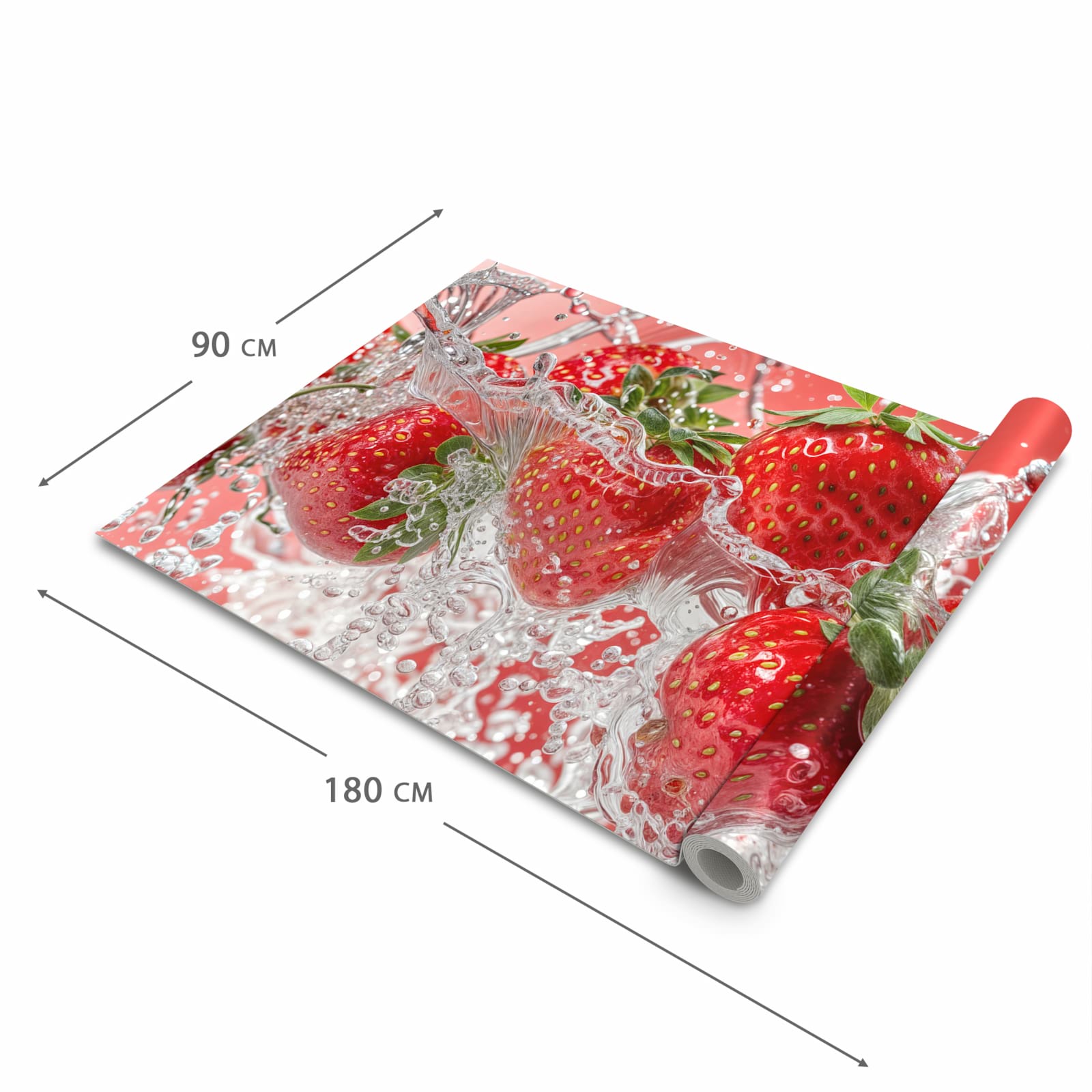 Geräuschdämpfender Küchenteppich mit Motiv Erdbeerspritzer in der Grösse 60x150 cm