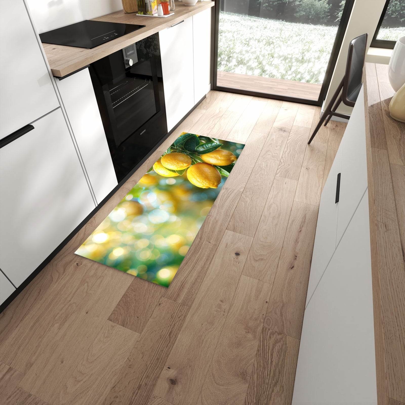 Strapazierfähiger Küchenteppich mit Motiv Zitronenbaumstrauch in moderner Küche #grösse_60 x 150 cm