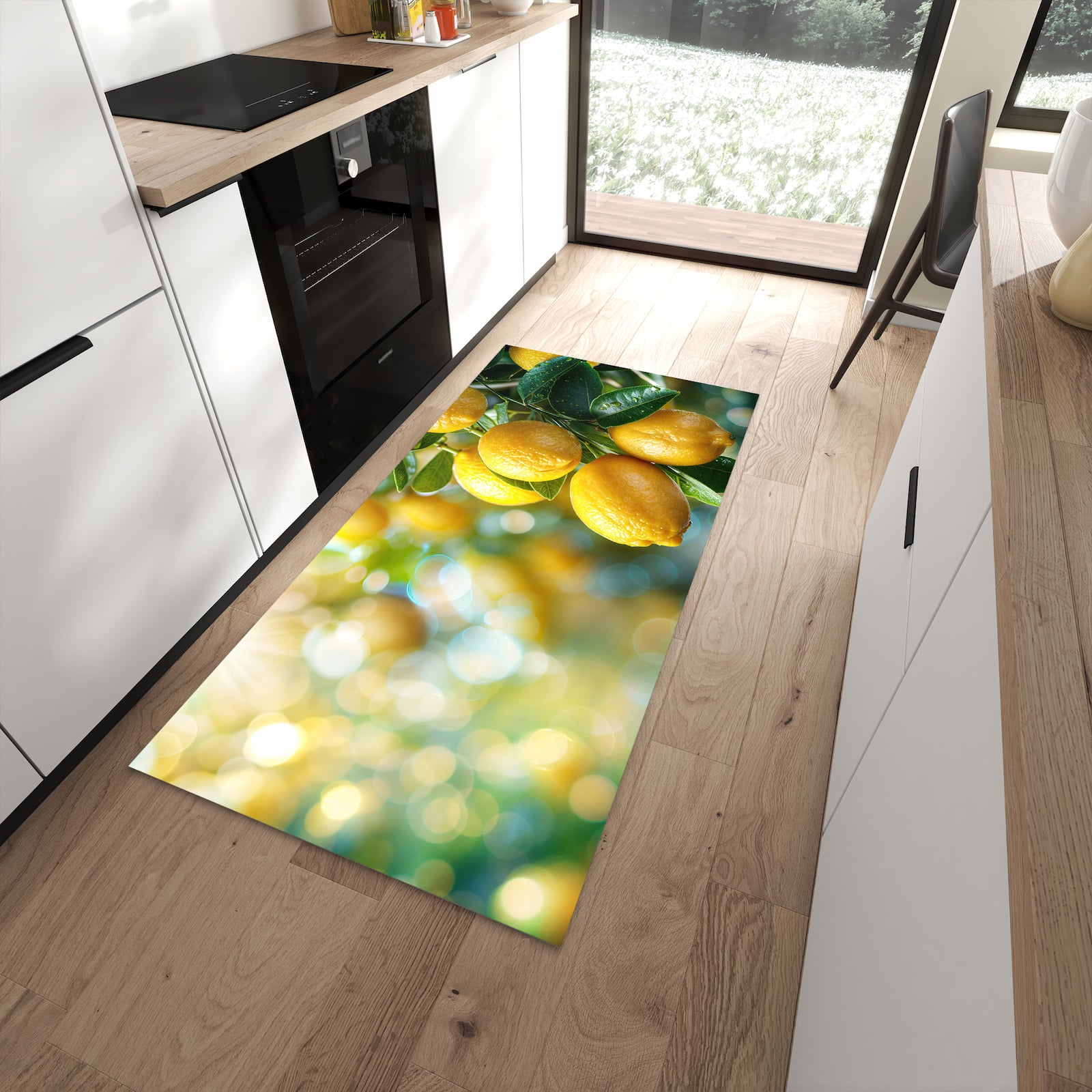 Rutschfester Küchenläufer mit Motiv Zitronenbaumstrauch für sicheren Stand in moderner Küche