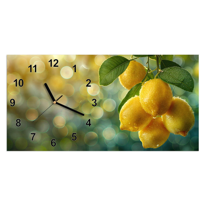 Wanduhr Zitronenbaum aus Glas – Querformat 60 × 30 cm mit Ziffernblatt Modern