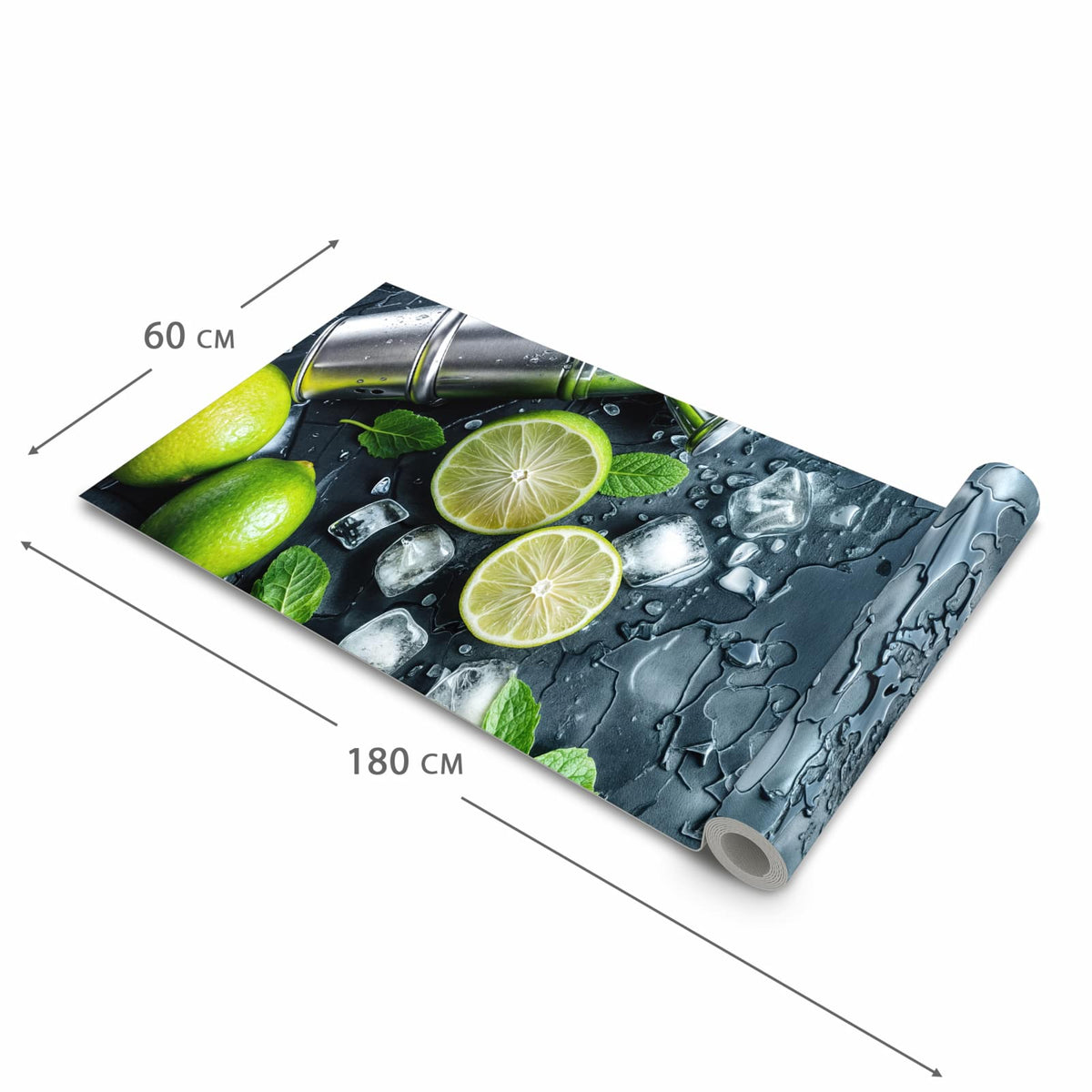Langlebiger waschbarer Küchenteppich mit Motiv Frische Limetten in der Größe 60x120 cm