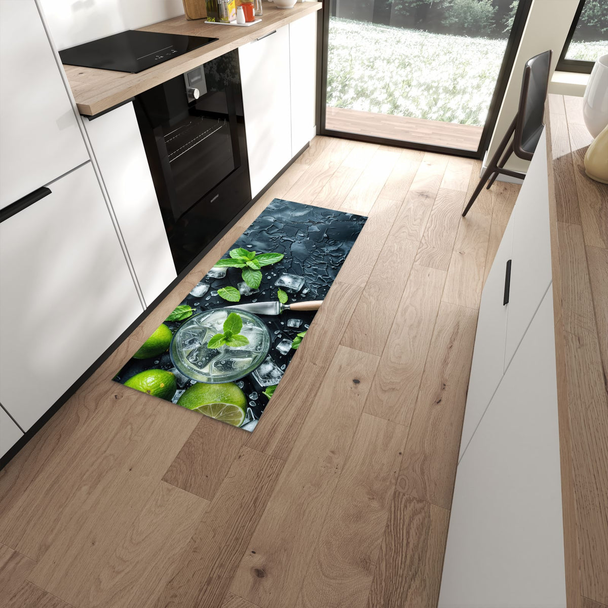 Strapazierfähiger Küchenläufer mit Motiv Frische Limetten in moderner Küche #grösse_60 x 150 cm