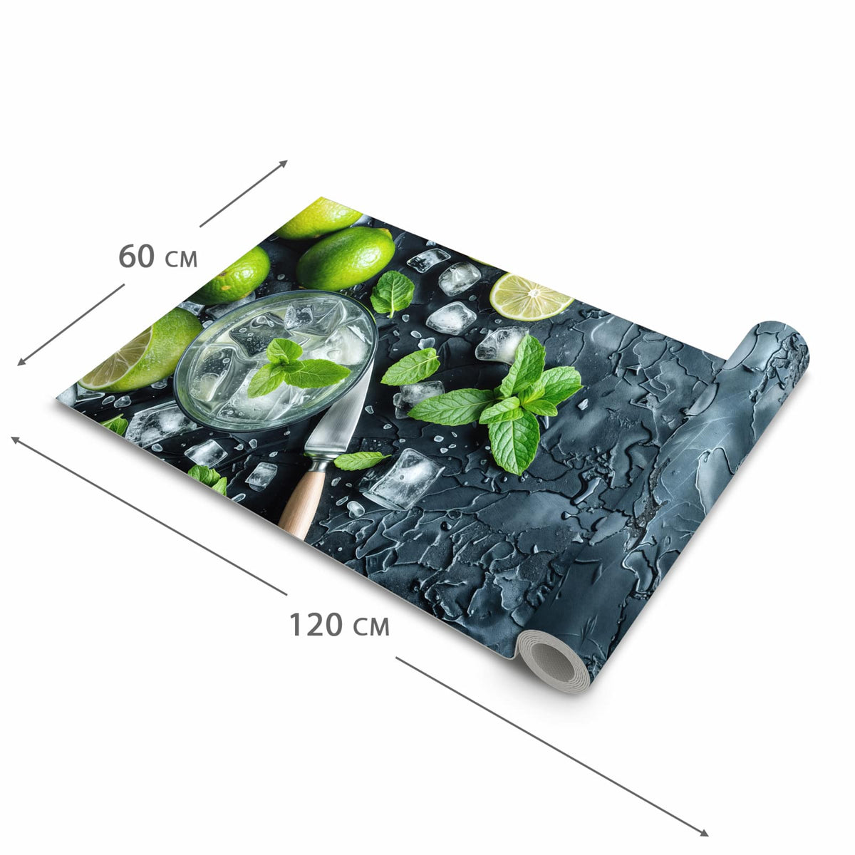 Schmutzabweisender Küchenteppich mit Motiv Frische Limetten in der Grösse 60x120 cm