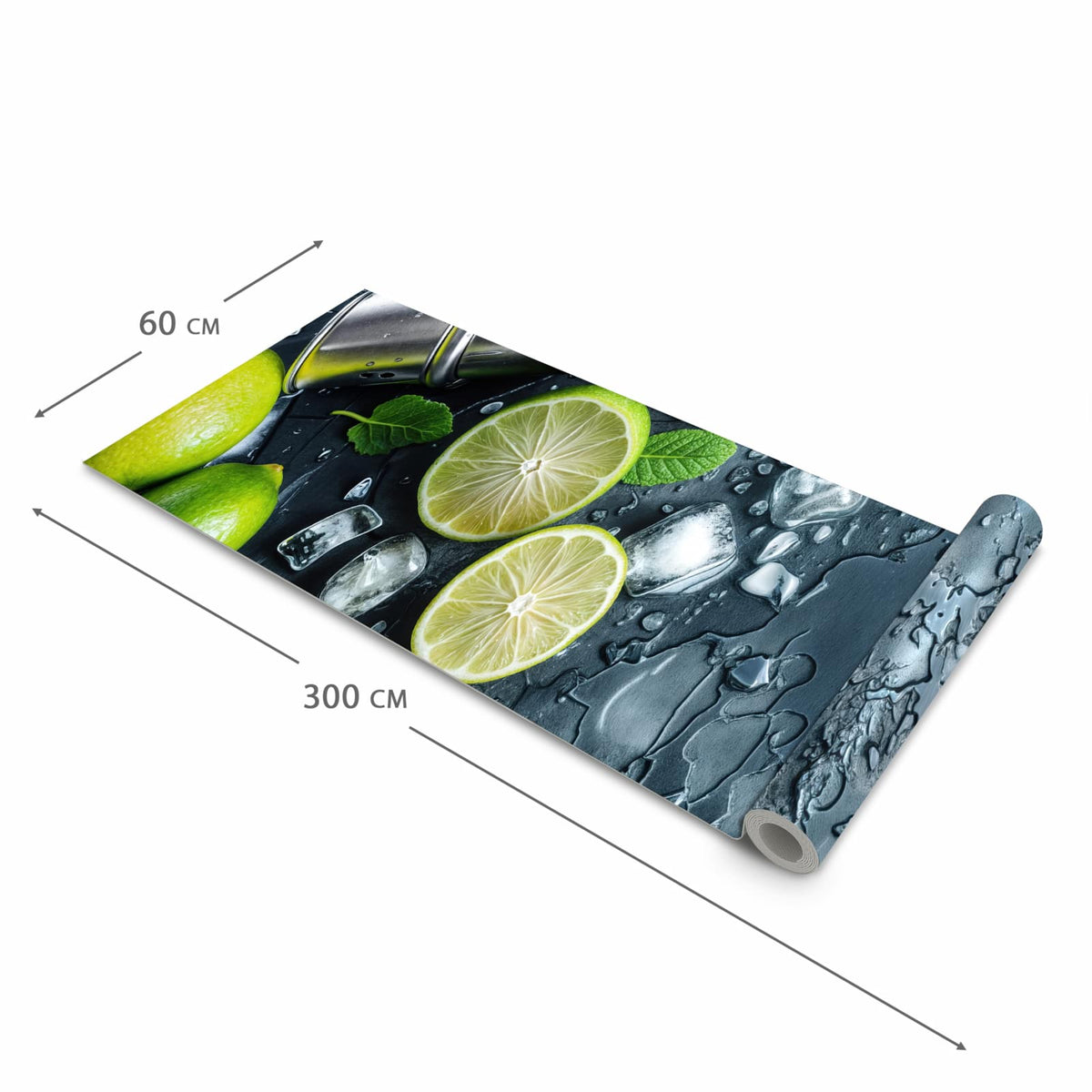 Komfortabler waschbarer Küchenteppich mit Motiv Frische Limetten in der Grösse 60x120 cm