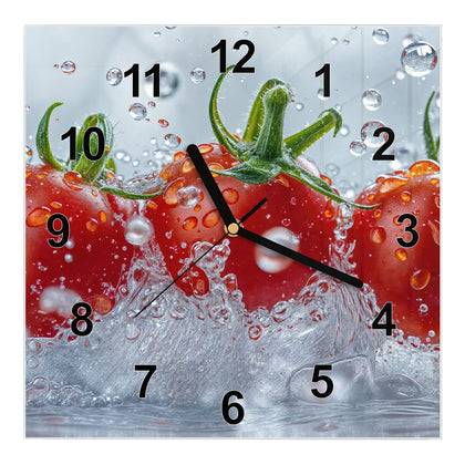 Wanduhr Quadratisch mit dem Motiv Tomaten im Wasser