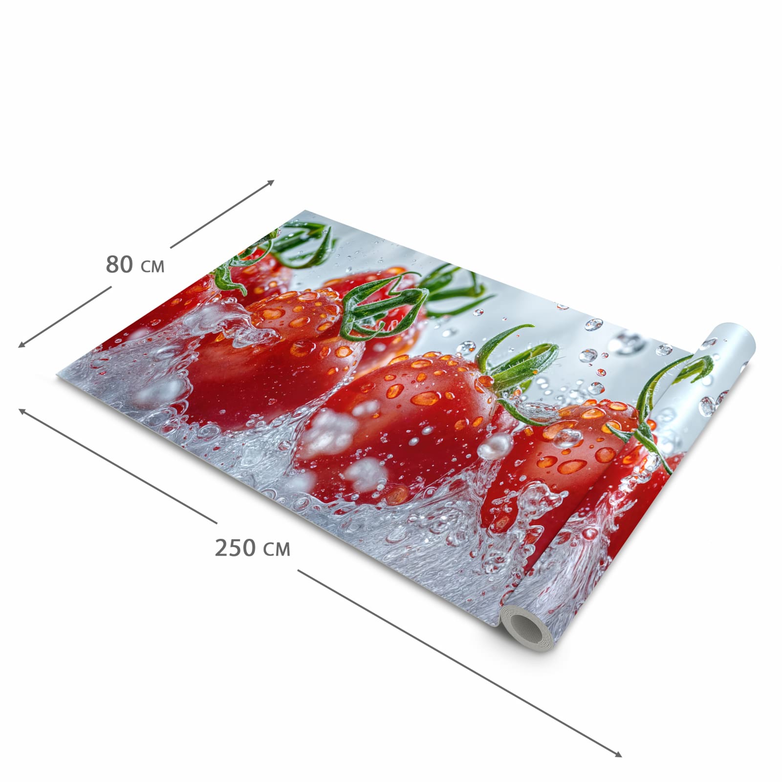 Zeitsparender Küchenläufer mit Motiv Wassertomaten in der Grösse 90x240 cm