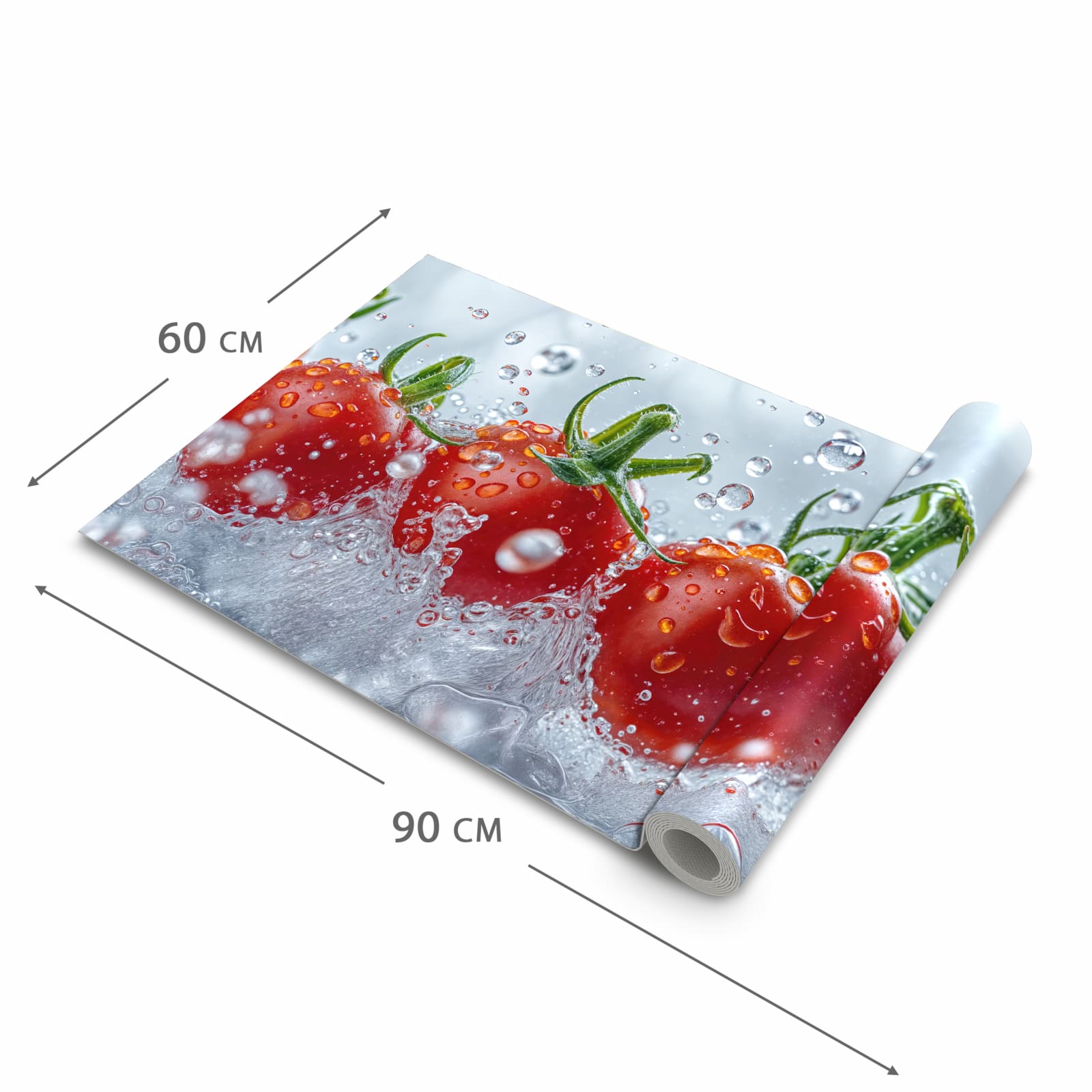 Formstabiler waschbarer Küchenteppich mit Motiv Wassertomaten in der Grösse 90x240 cm