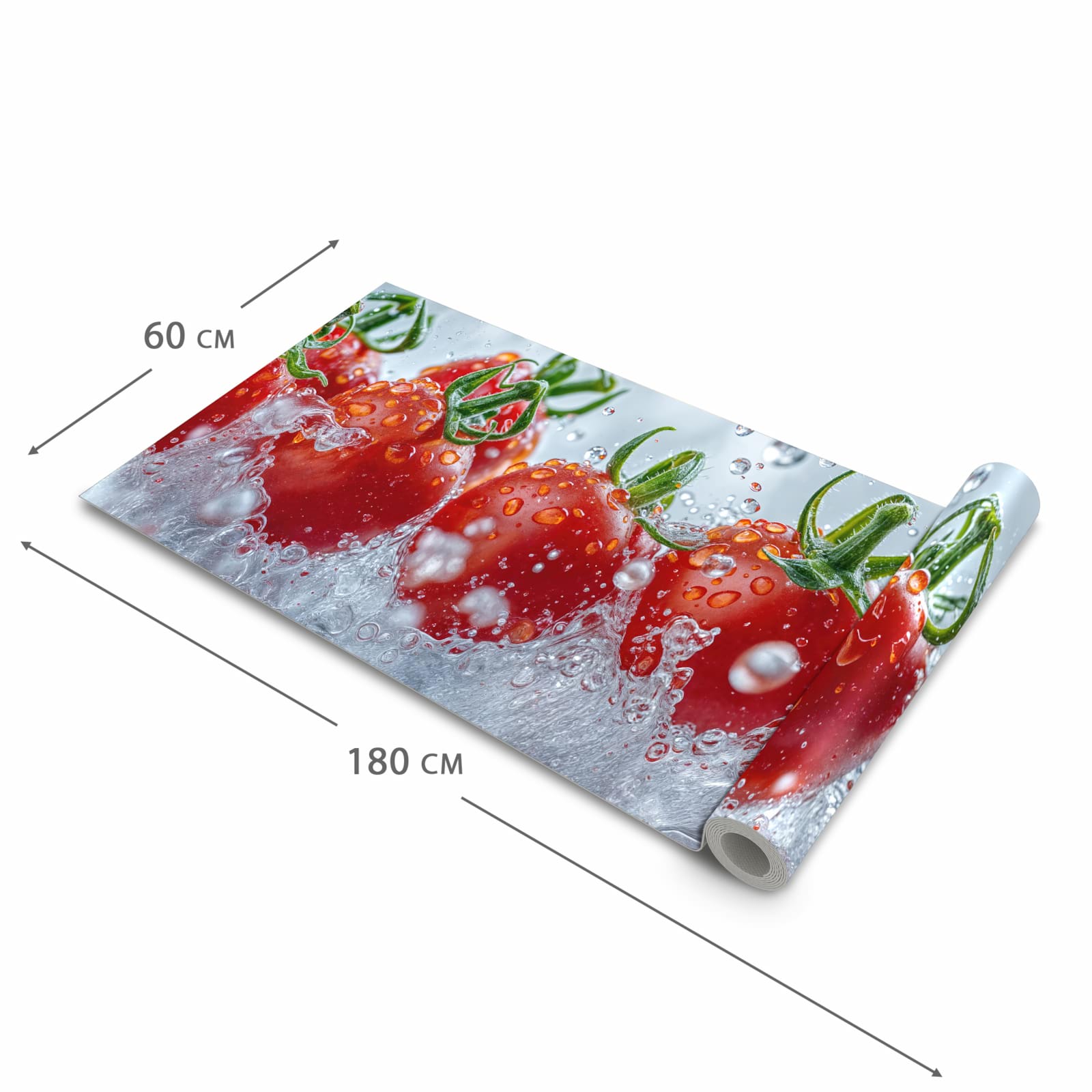 Bodenschonender Küchenteppich mit Motiv Wassertomaten in der Grösse 90x240 cm, waschbar