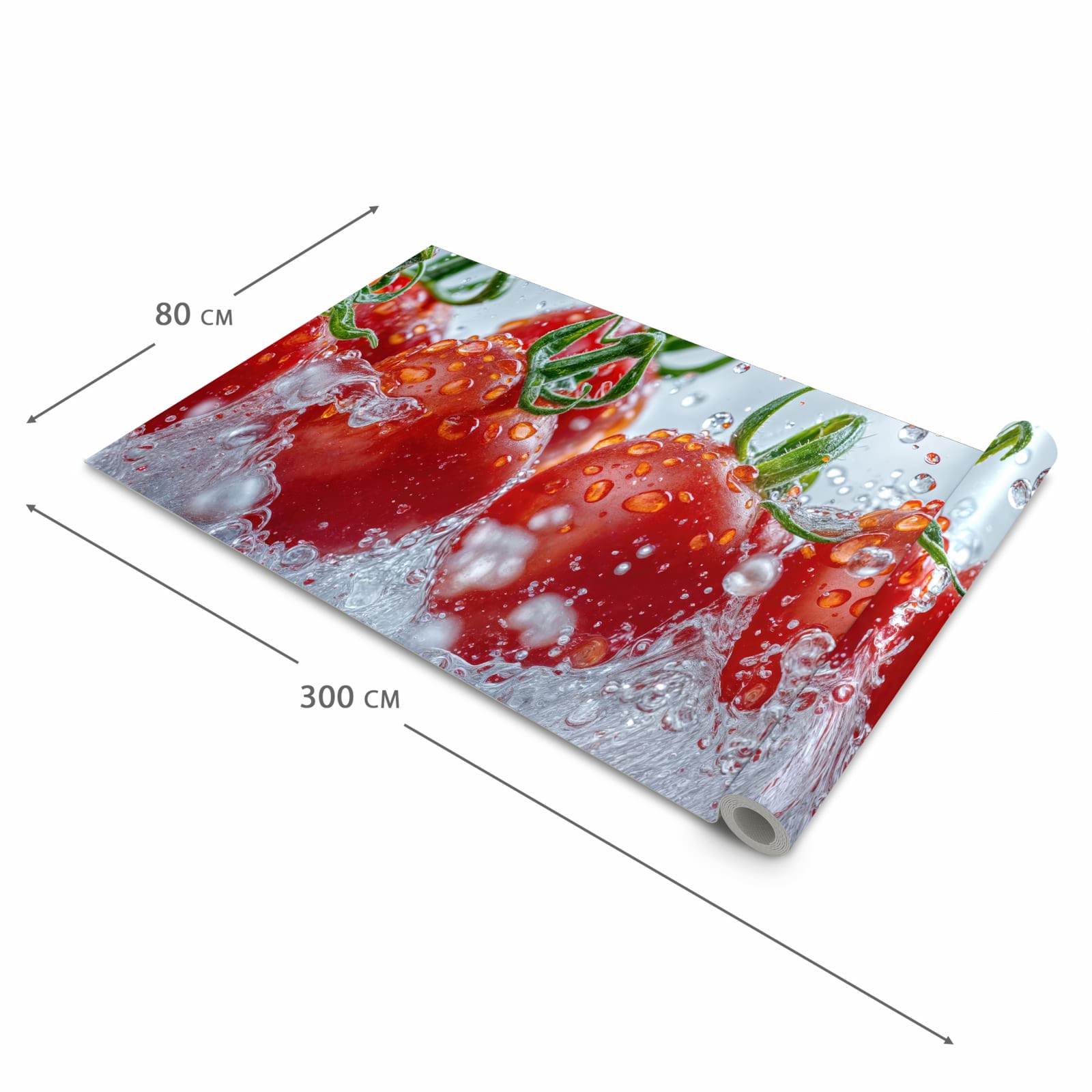 Abriebfester rutschfester Küchenläufer mit Motiv Wassertomaten in der Größe 90x240 cm