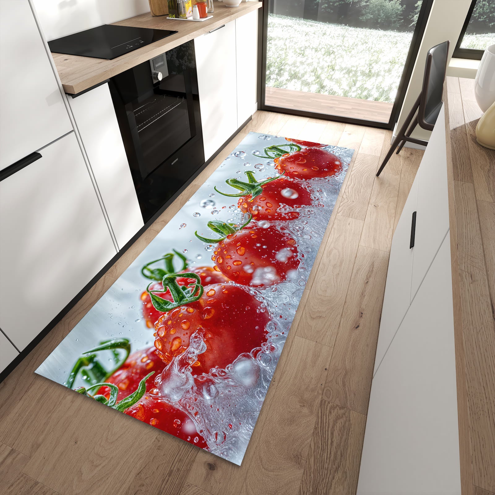 Küchenteppich mit Motiv Wassertomaten für angenehme Haptik in moderner Küche