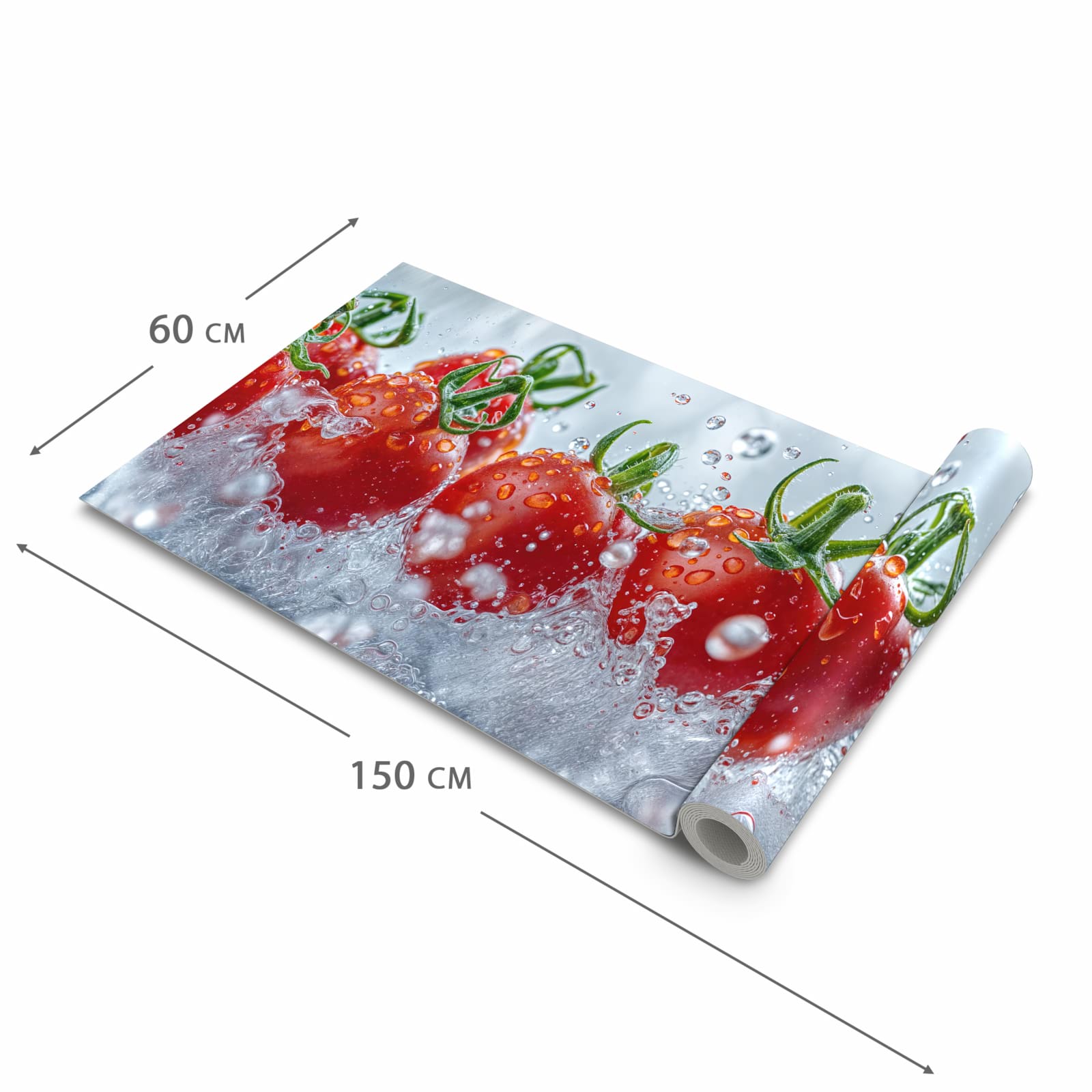 Feuchtigkeitsresistenter Küchenteppich mit Motiv Wassertomaten in der Größe 90x240 cm