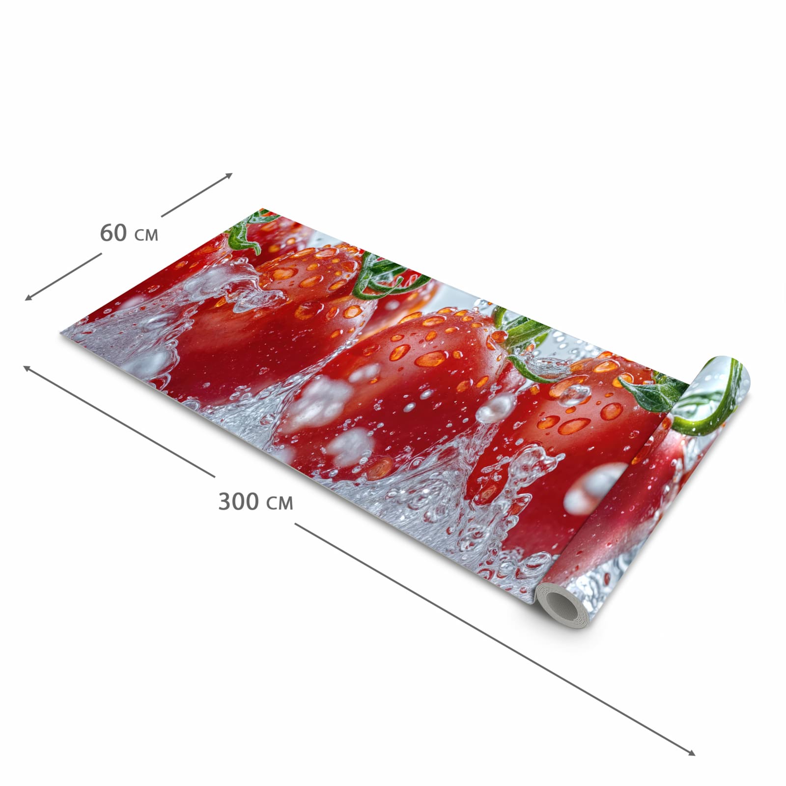 Farbbeständiger rutschfester Küchenteppich mit Motiv Wassertomaten in der Grösse 90x240 cm