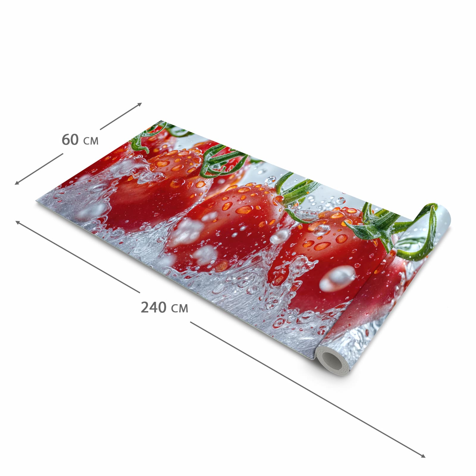 Waschbarer Küchenteppich mit Motiv Wassertomaten in der Grösse 90x240 cm für Ordnung