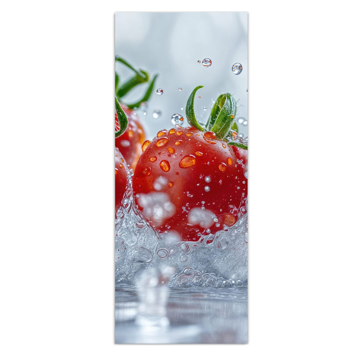Wandbild - Tomaten im Wasser - Hochformat – Strauchtomaten im Wasserspritzer