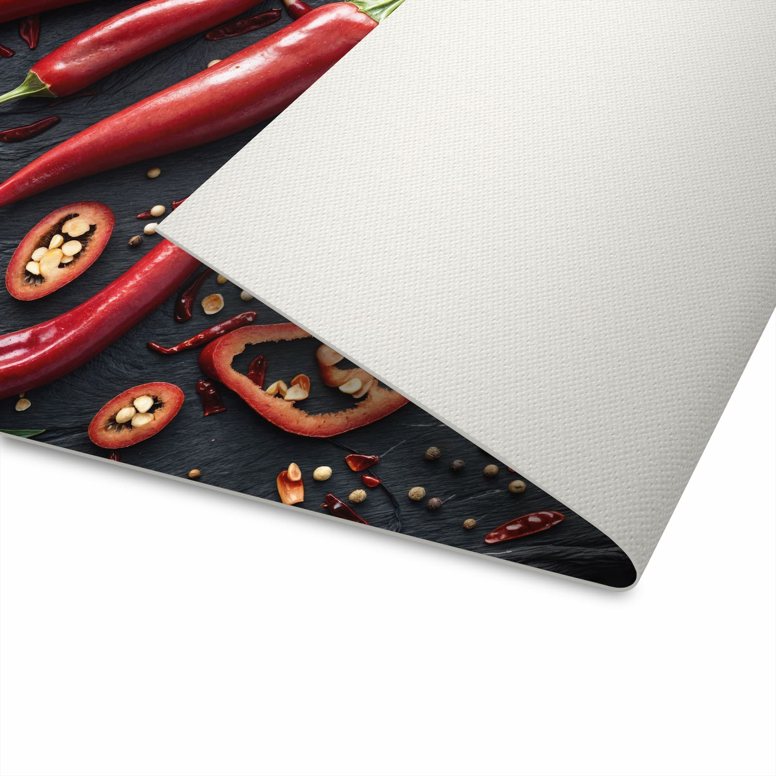 Farbbeständiger Läufer für Eingangsbereich mit Motiv Rote Chili Schoten auf Unterseite