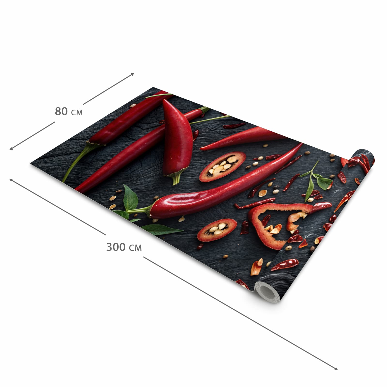 Strapazierfähiger Küchenteppich mit Motiv Rote Chili Schoten in der Grösse 90x240 cm